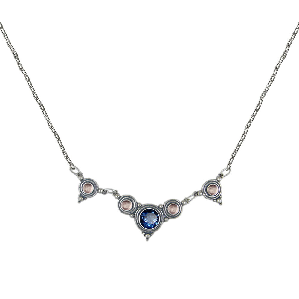 Sterling Silver Gemstone Necklace With Siberian Blue Quartz And Rose Quartz